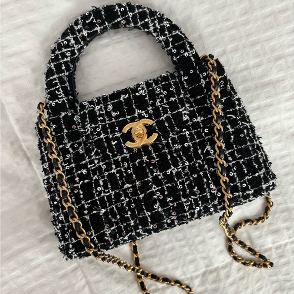 NWT 🖤 CHANEL 24P Black & White Tweed Small Nano Shopper Kelly Bag - Picture 10 of 16